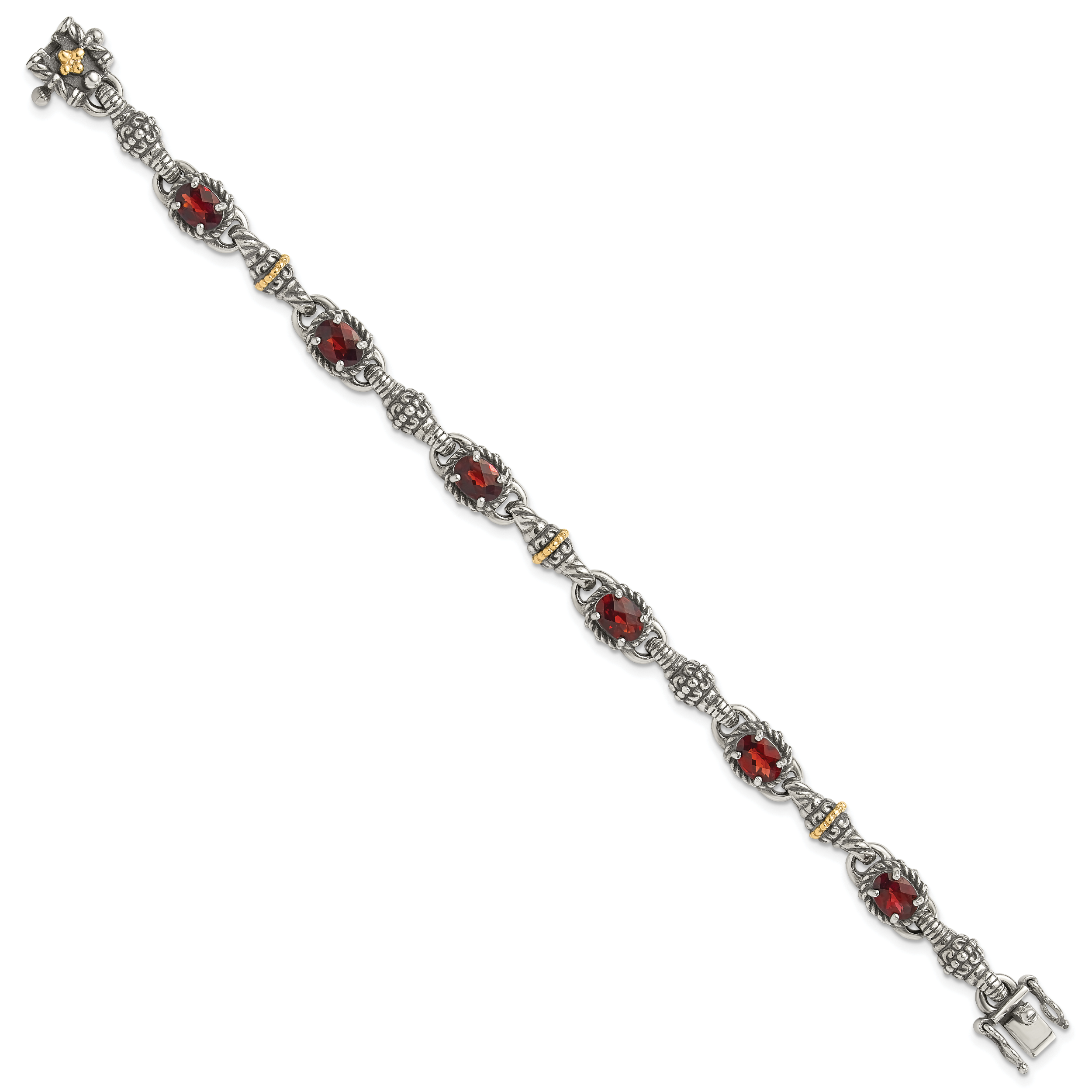 Shey Couture Sterling Silver with 14K Accent Antiqued Oval Garnet 7.25 inch Bracelet Secondary image