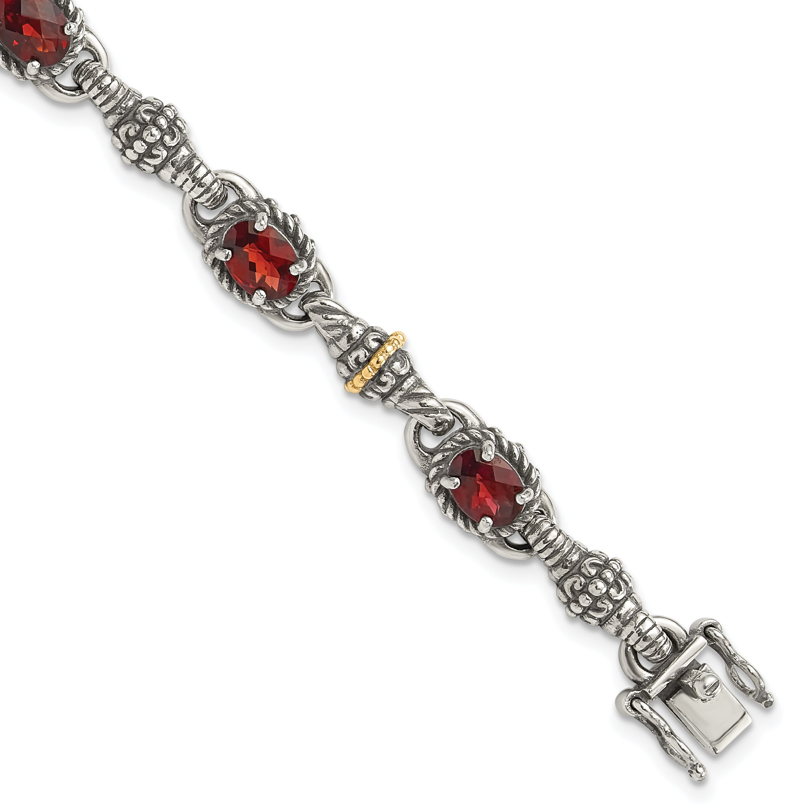 Shey Couture Sterling Silver with 14K Accent Antiqued Oval Garnet 7.25 inch Bracelet Main image