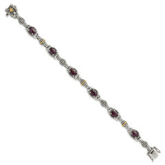 Shey Couture Sterling Silver with 14K Accent 7.25 Antiqued Rhodolite Oval Garnet Bracelet - 7.25