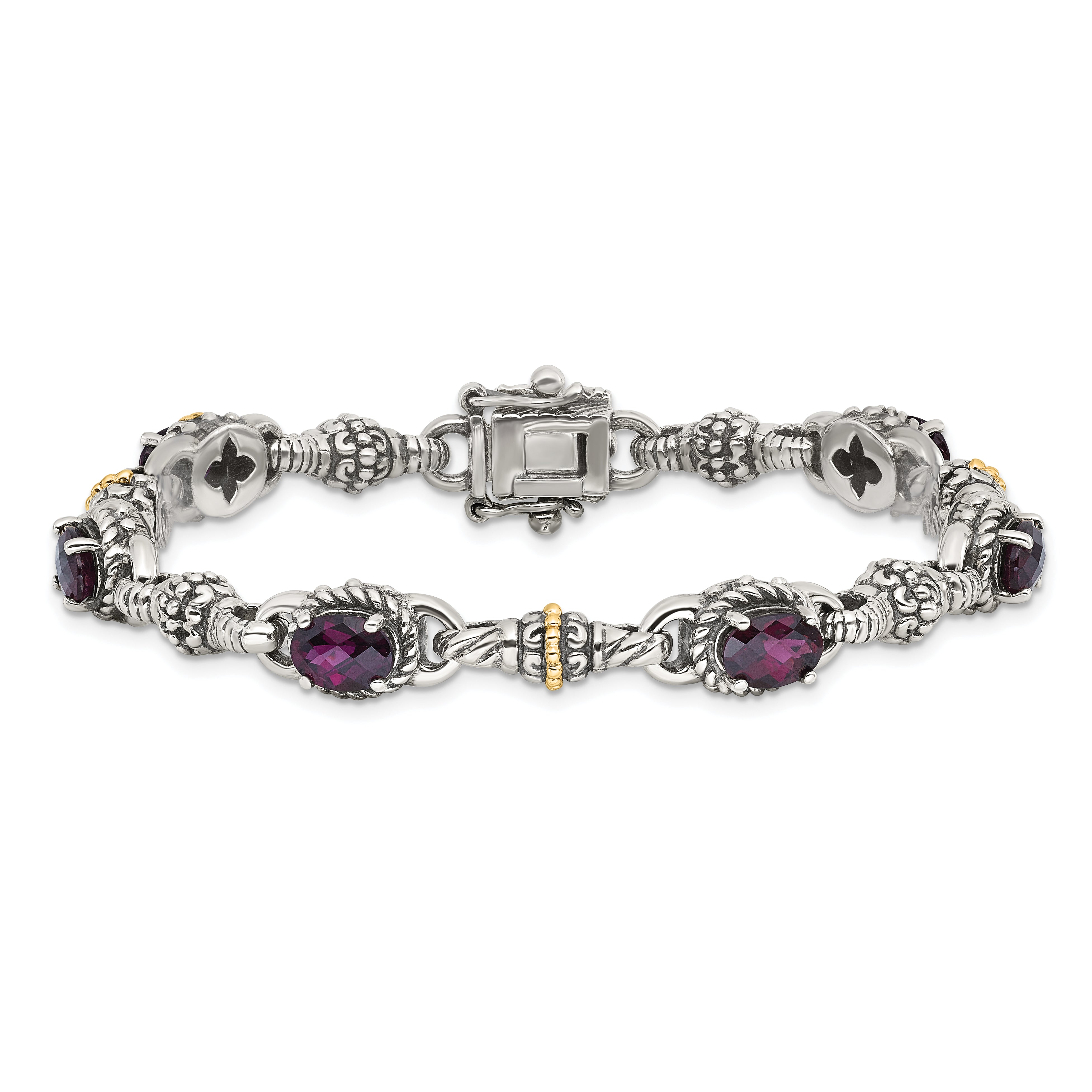 Shey Couture Sterling Silver with 14K Accent 7.25 Antiqued Rhodolite Oval Garnet Bracelet - 7.25