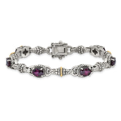 Shey Couture Sterling Silver with 14K Accent 7.25 Antiqued Rhodolite Oval Garnet Bracelet - 7.25