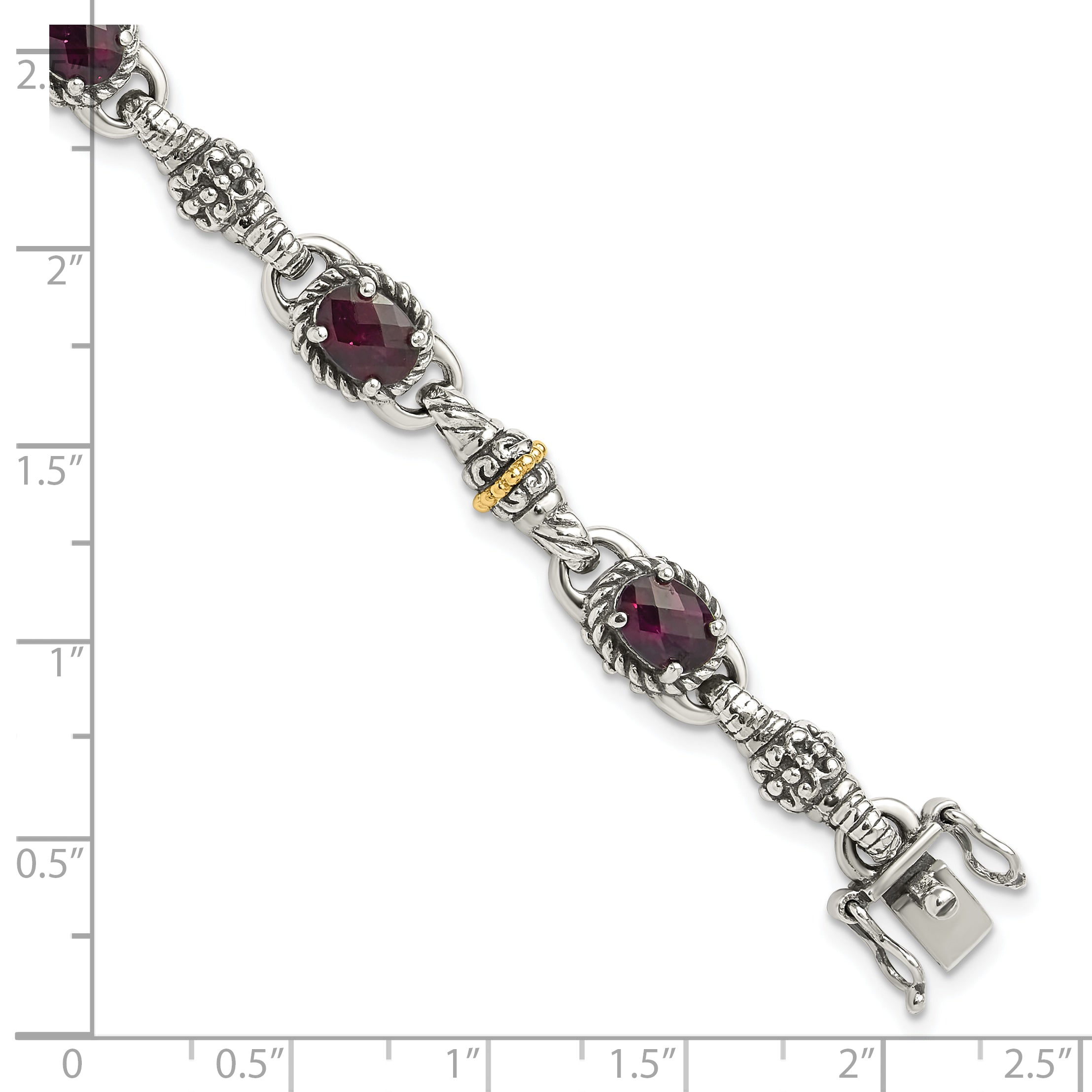 Shey Couture Sterling Silver with 14K Accent 7.25 Antiqued Rhodolite Oval Garnet Bracelet - 7.25