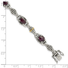Shey Couture Sterling Silver with 14K Accent 7.25 Antiqued Rhodolite Oval Garnet Bracelet - 7.25