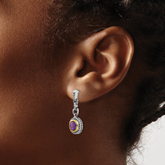 Sterling Silver Gold-tone Amethyst Dangle Earrings with Antiqued Bezel