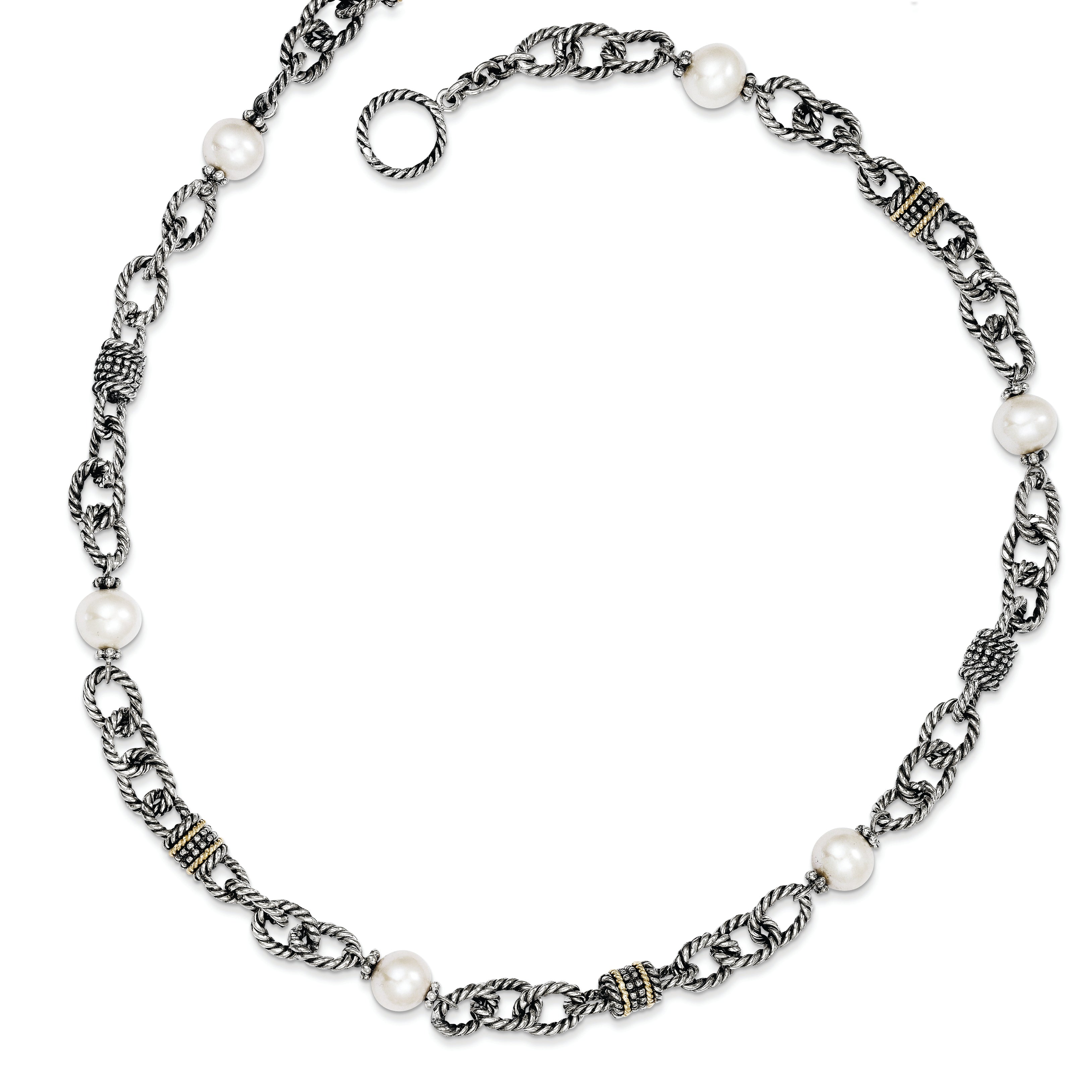Shey Couture Sterling Silver with 14K Accent 18.5 Inch Antiqued 8-8.5mm Freshwater Cultured Pearl Necklace Secondary image