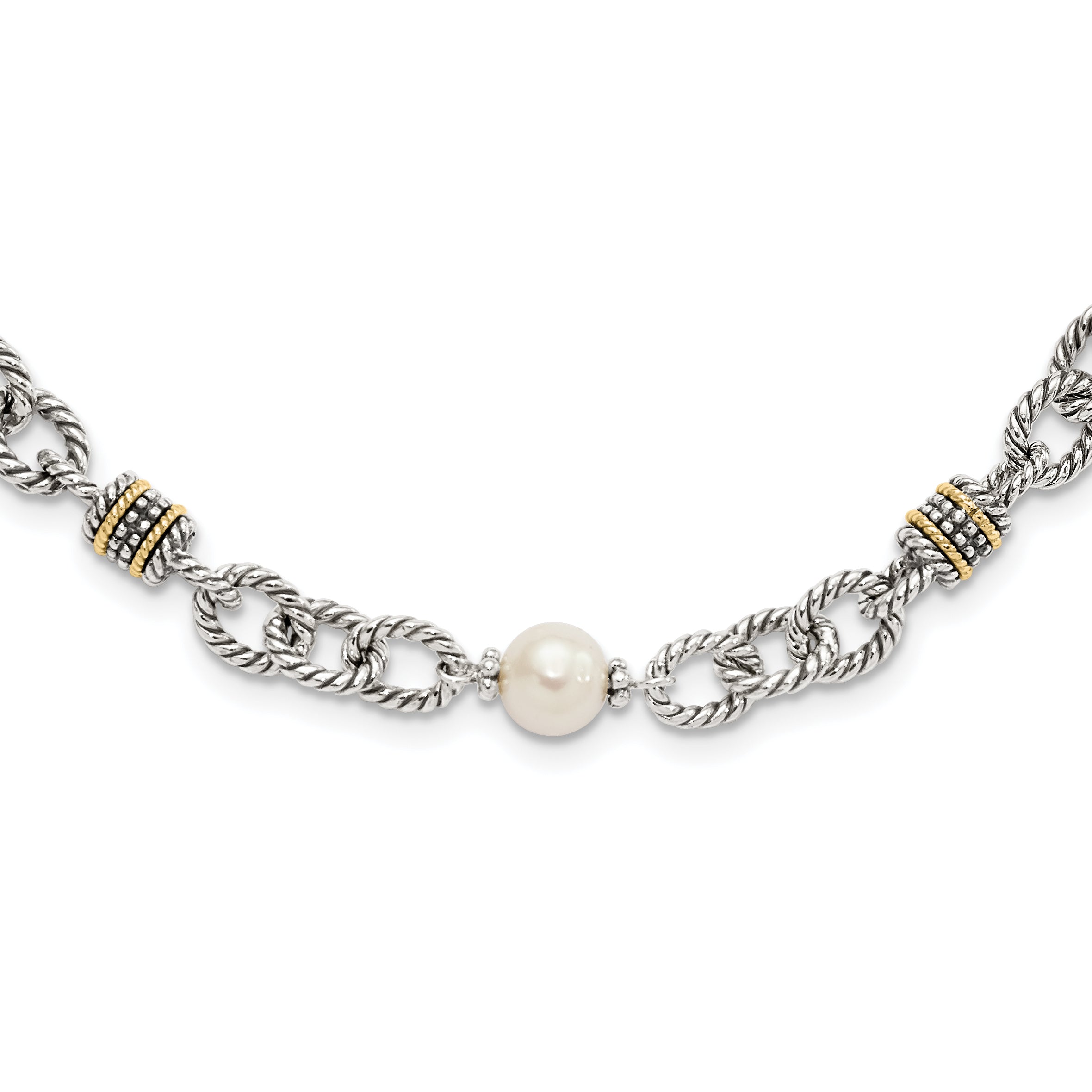 Shey Couture Sterling Silver with 14K Accent 18.5 Inch Antiqued 8-8.5mm Freshwater Cultured Pearl Necklace Main image
