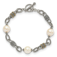 Shey Couture Sterling Silver with 14K Accent 7.5 Inch Antiqued 10-10.5mm Freshwater Cultured Pearl Bracelet - 7.5
