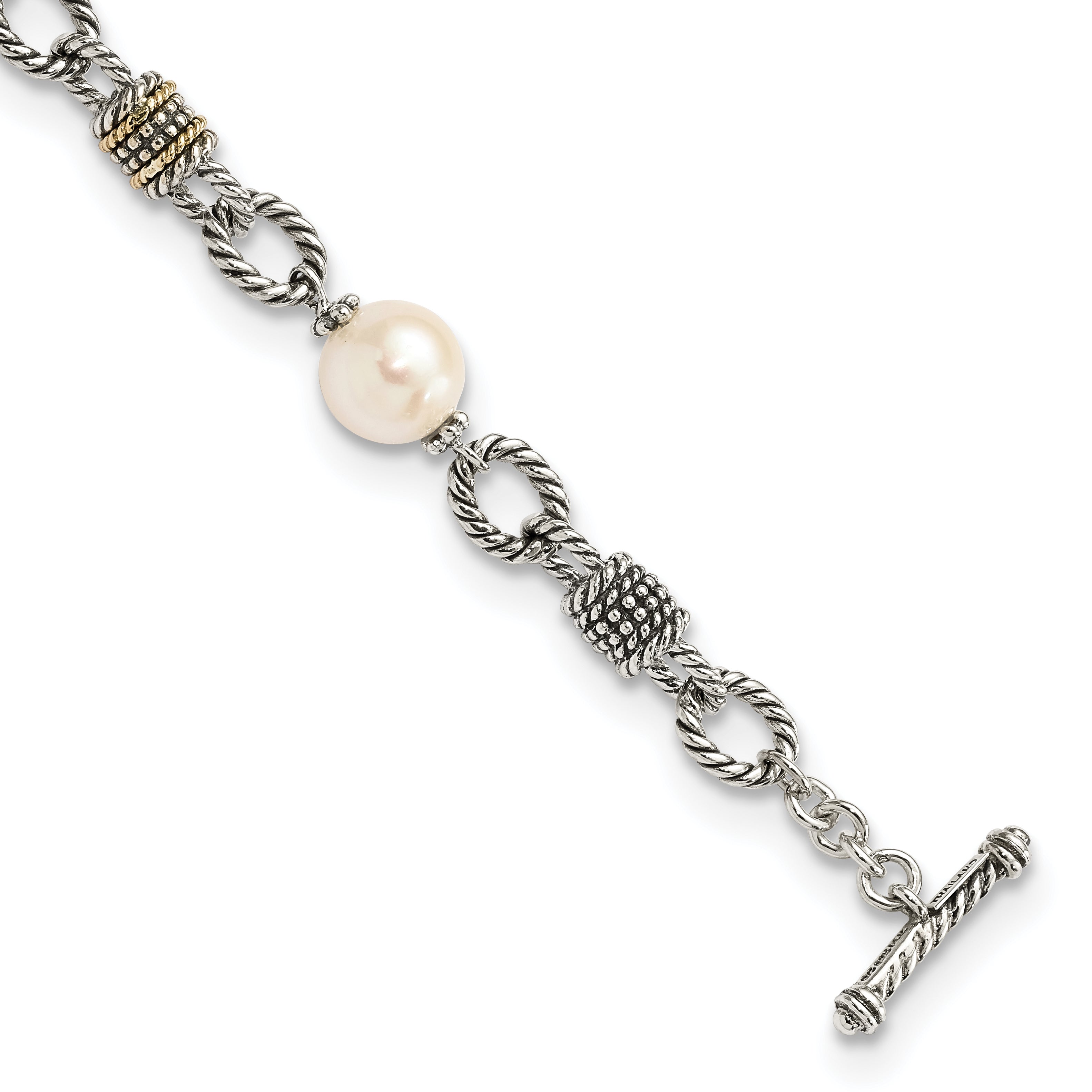 Shey Couture Sterling Silver with 14K Accent 7.5 Inch Antiqued 10-10.5mm Freshwater Cultured Pearl Bracelet Main image