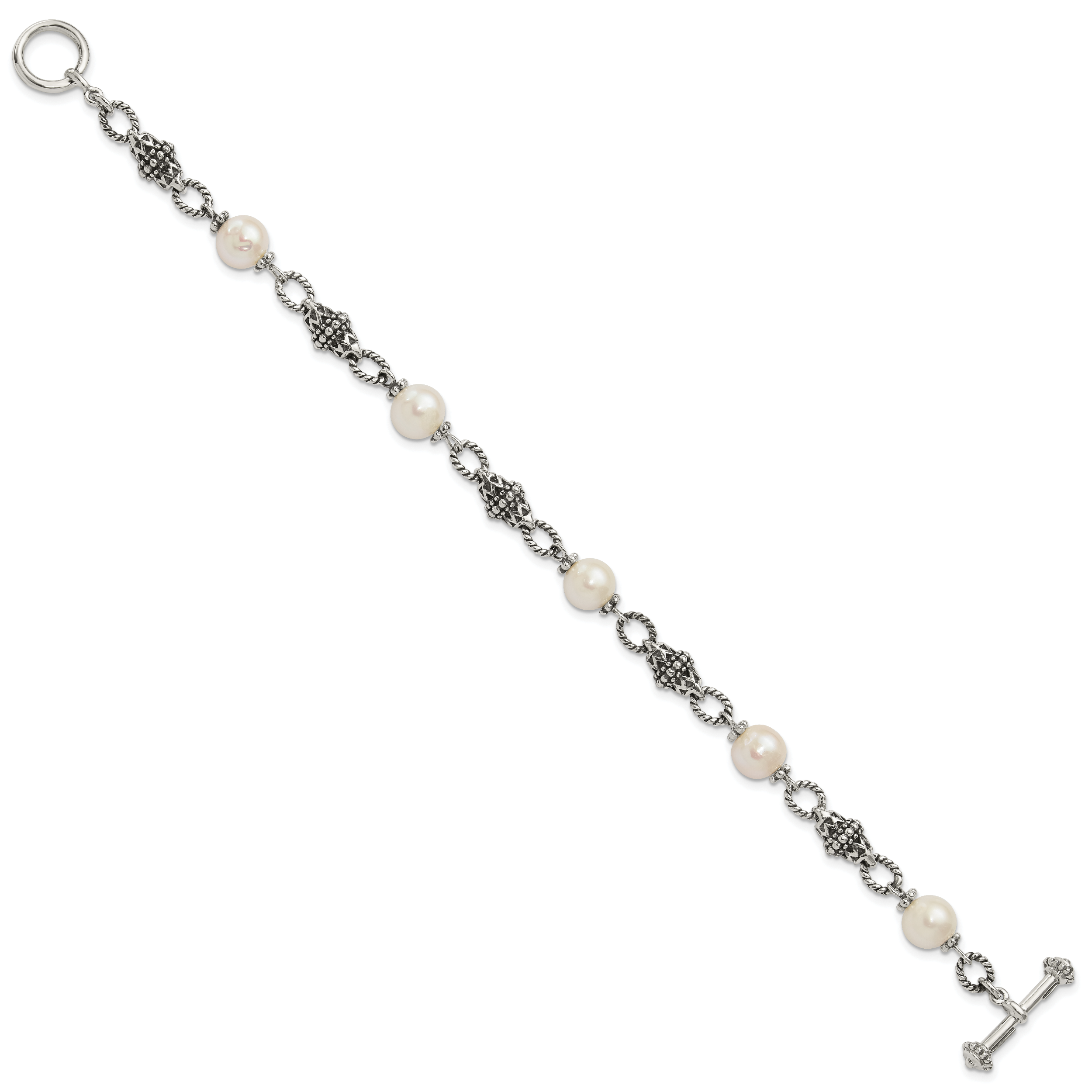 Shey Couture Sterling Silver 8 Inch Antiqued 8-8.5mm Freshwater Cultured Pearl Bracelet Secondary image