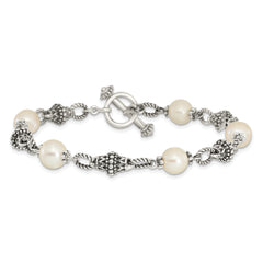 Shey Couture Sterling Silver 8 Inch Antiqued 8-8.5mm Freshwater Cultured Pearl Bracelet