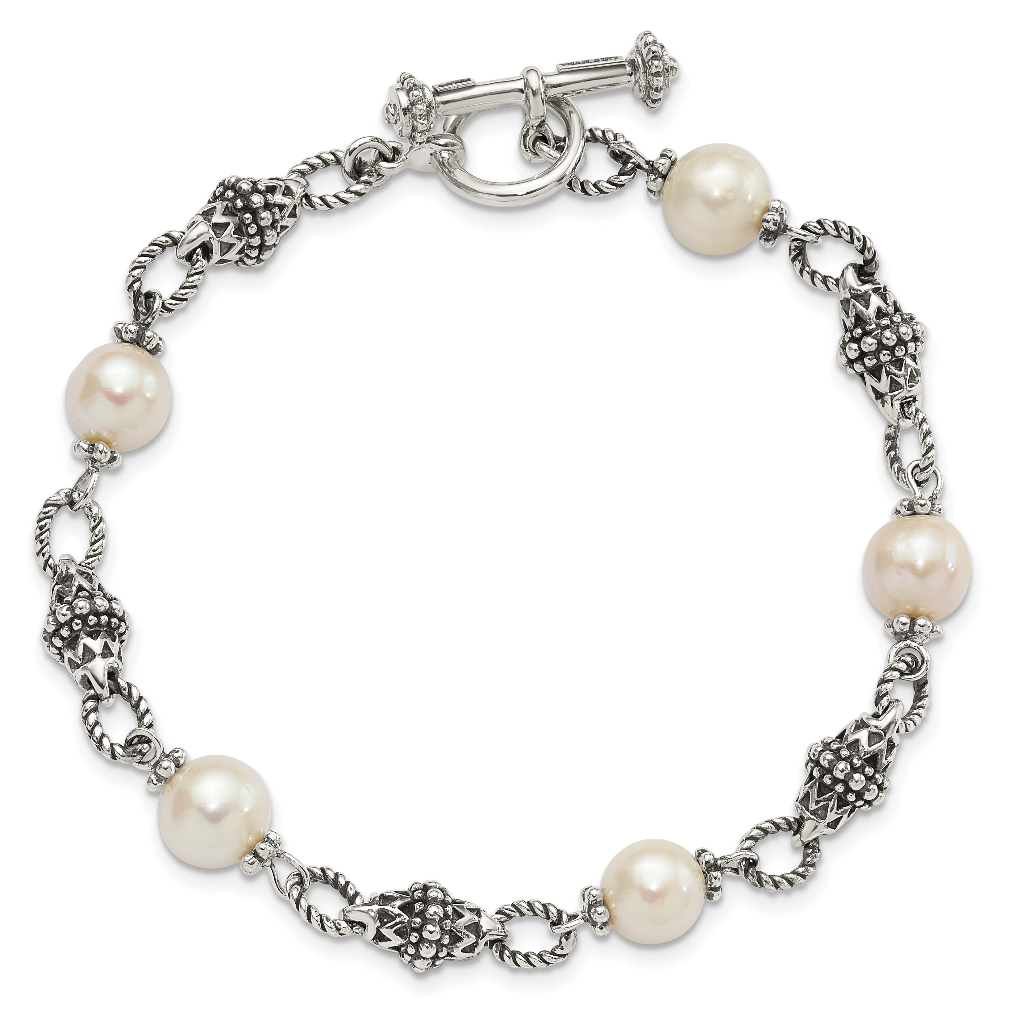 Shey Couture Sterling Silver 8 Inch Antiqued 8-8.5mm Freshwater Cultured Pearl Bracelet