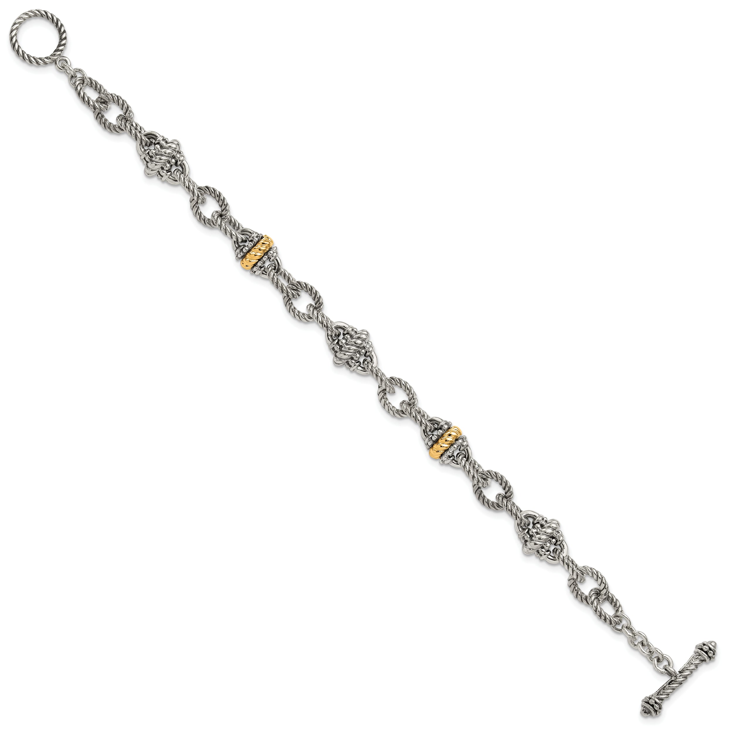Shey Couture Sterling Silver with 14K Accent 7.5 Inch Antiqued Link Bracelet - 7.5
