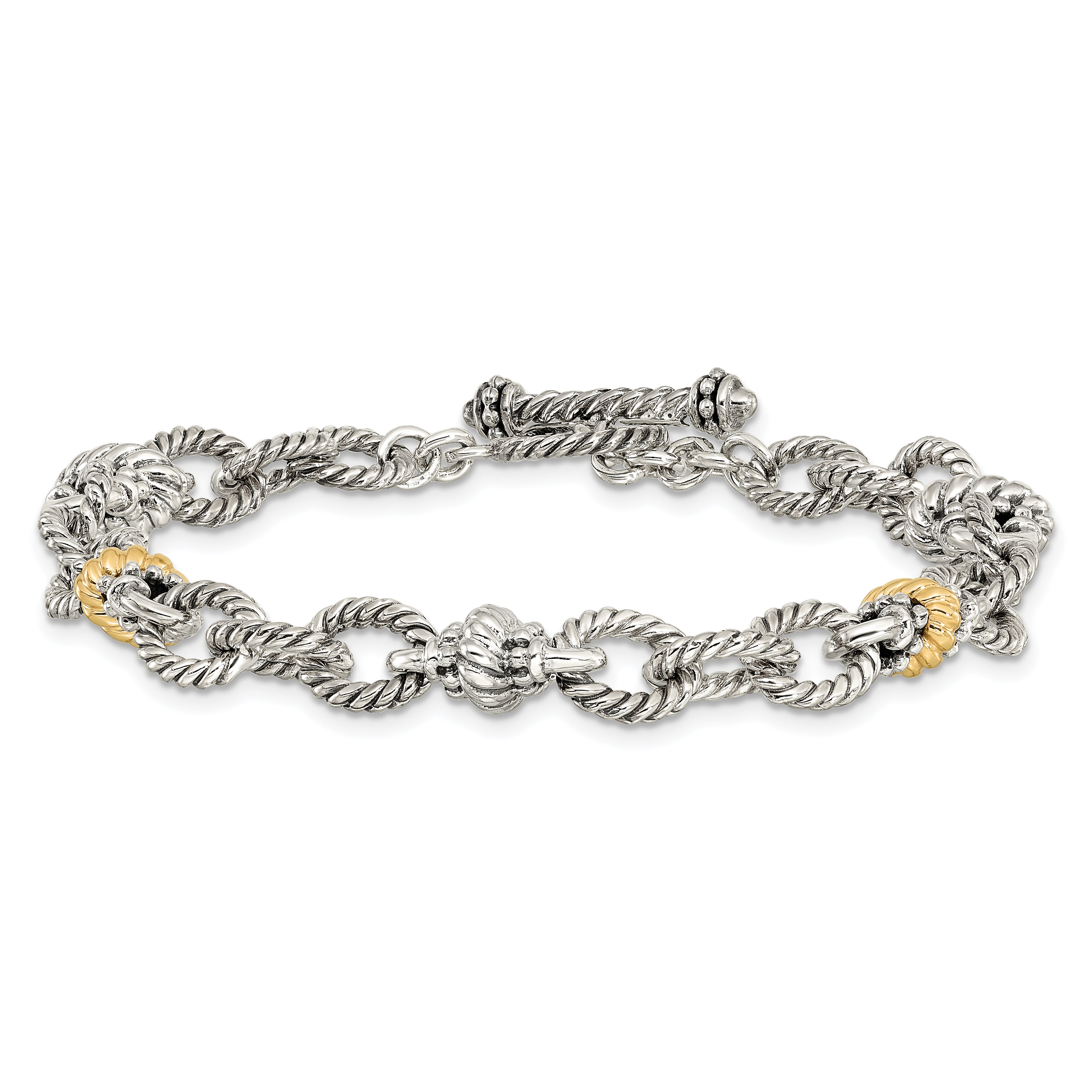 Shey Couture Sterling Silver with 14K Accent 7.5 Inch Antiqued Link Bracelet - 7.5