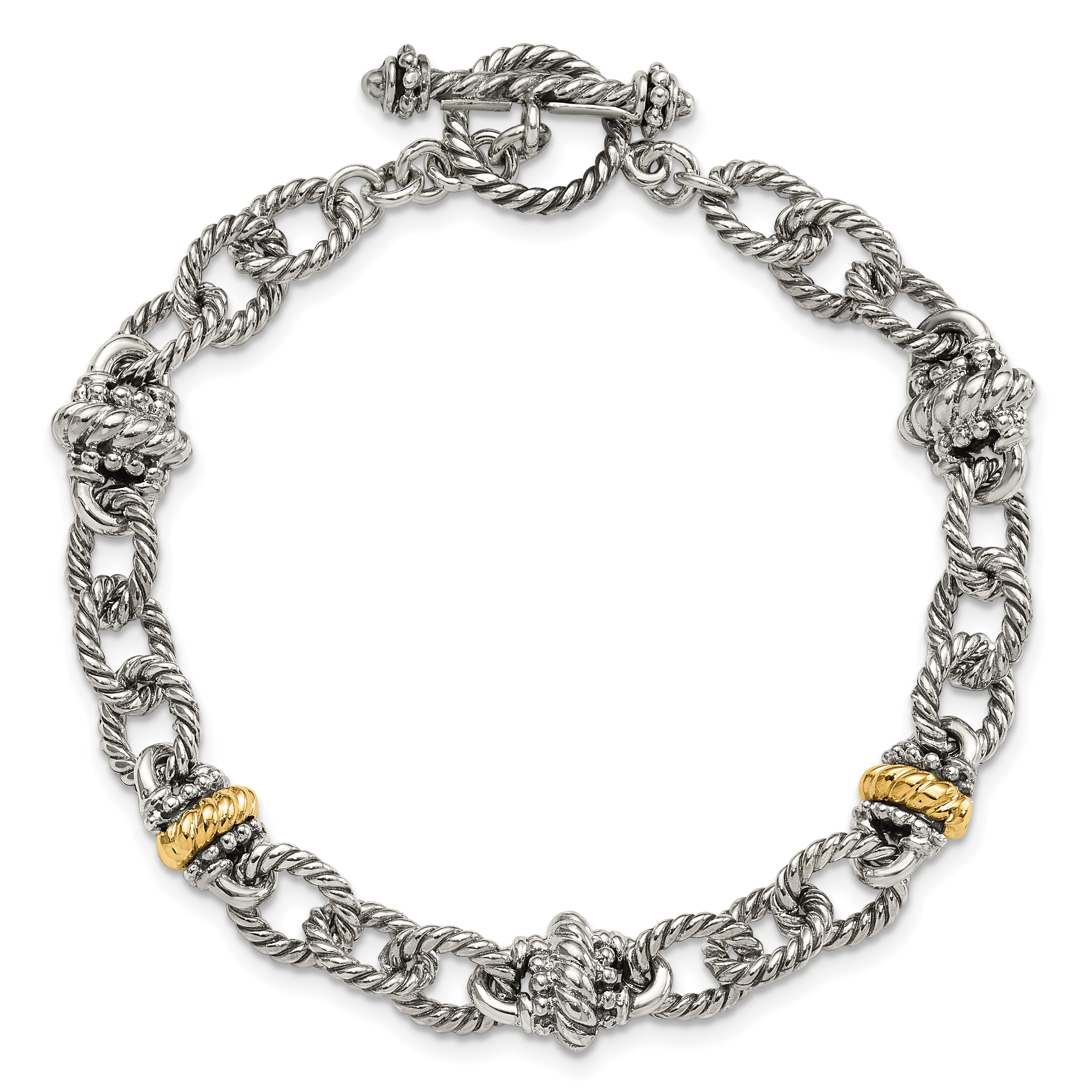 Shey Couture Sterling Silver with 14K Accent 7.5 Inch Antiqued Link Bracelet - 7.5