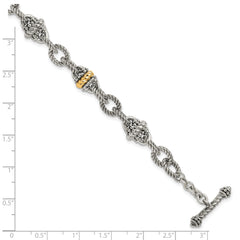 Shey Couture Sterling Silver with 14K Accent 7.5 Inch Antiqued Link Bracelet - 7.5