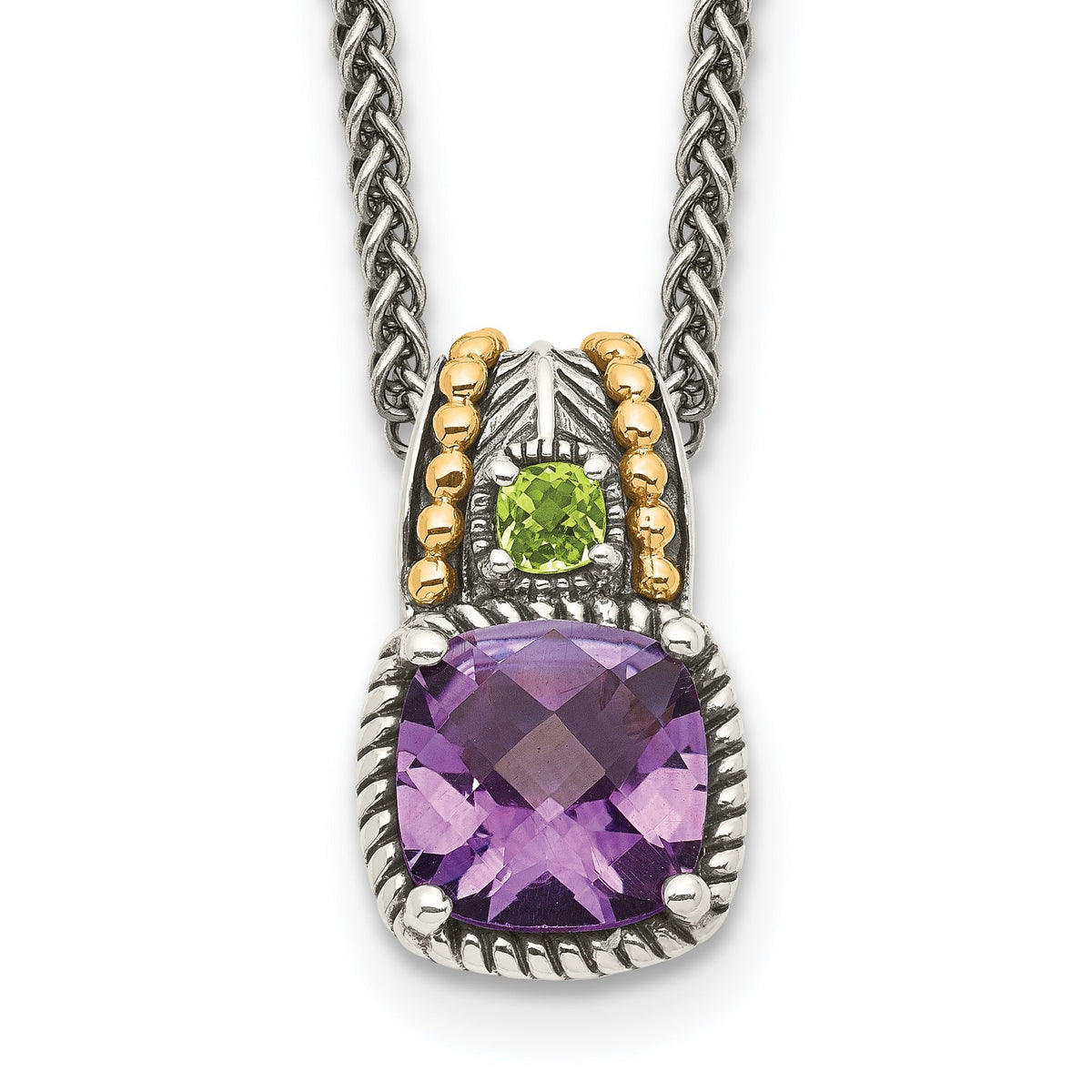 Cushion Amethyst and .21 Peridot Necklace in Sterling Silver, 18 Inch - Sophia Jewelers Main image