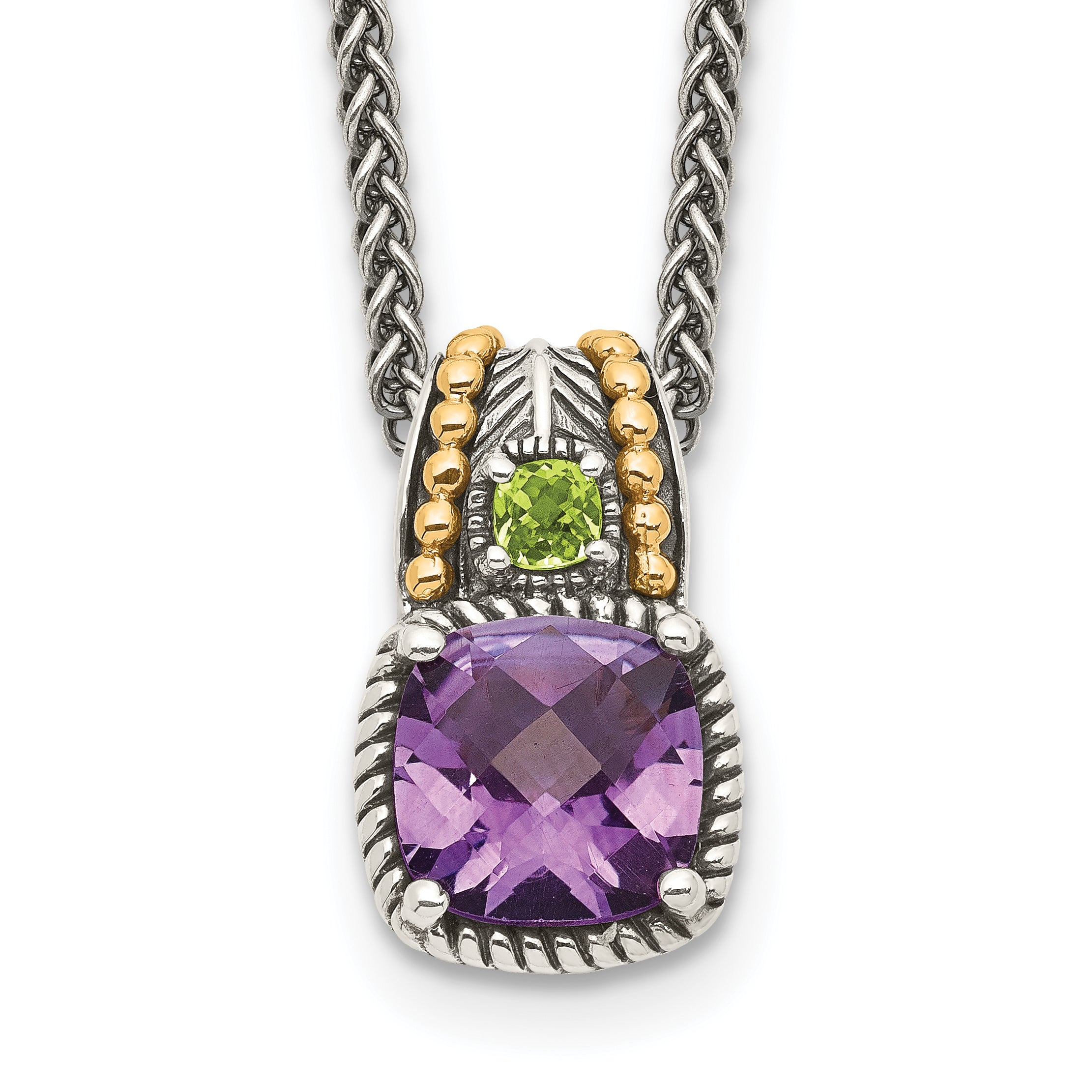 Shey Couture Sterling Silver with 14K Accent 18 Inch Antiqued Cushion 1.85 Amethyst and .21 Peridot Necklace Main image