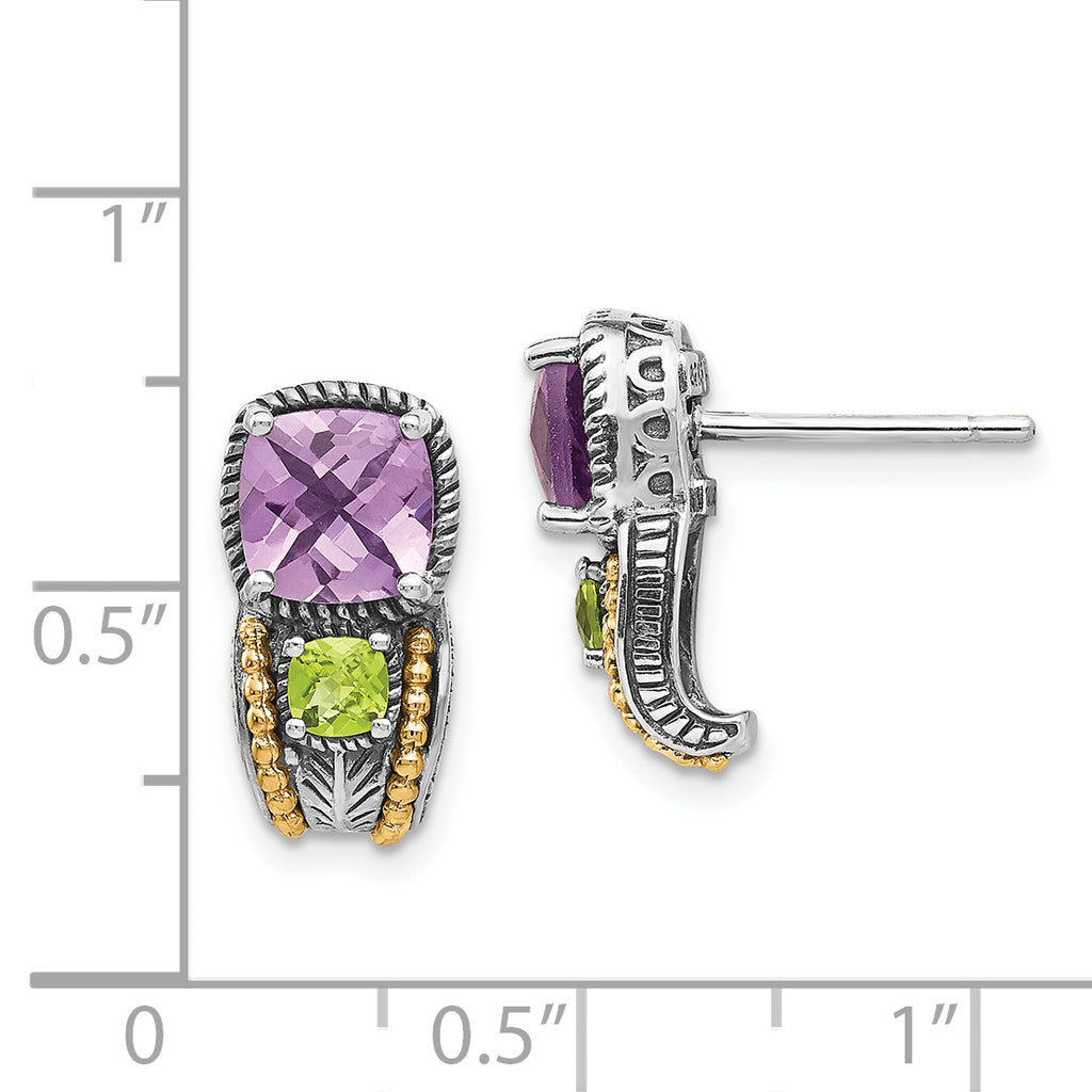 Sophia Jewelers Sterling Silver 14K Accented Amethyst Peridot Drop Earrings