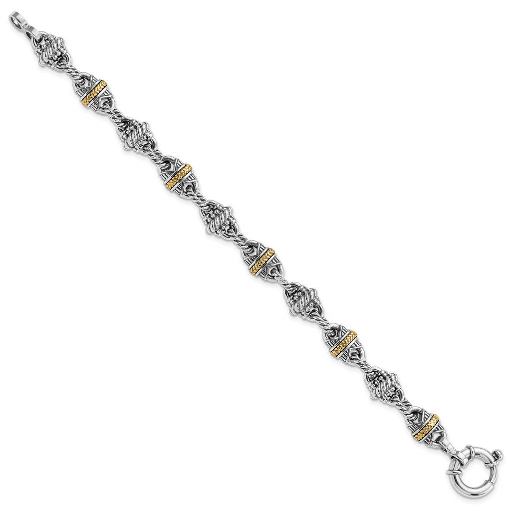 Sterling Silver w/14k Accent Antiqued Fancy Link Bracelet