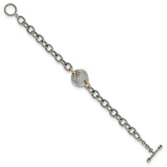 Shey Couture Sterling Silver with 14K Accent 7.5 Inch Antiqued Diamond Link Bracelet - 7.5