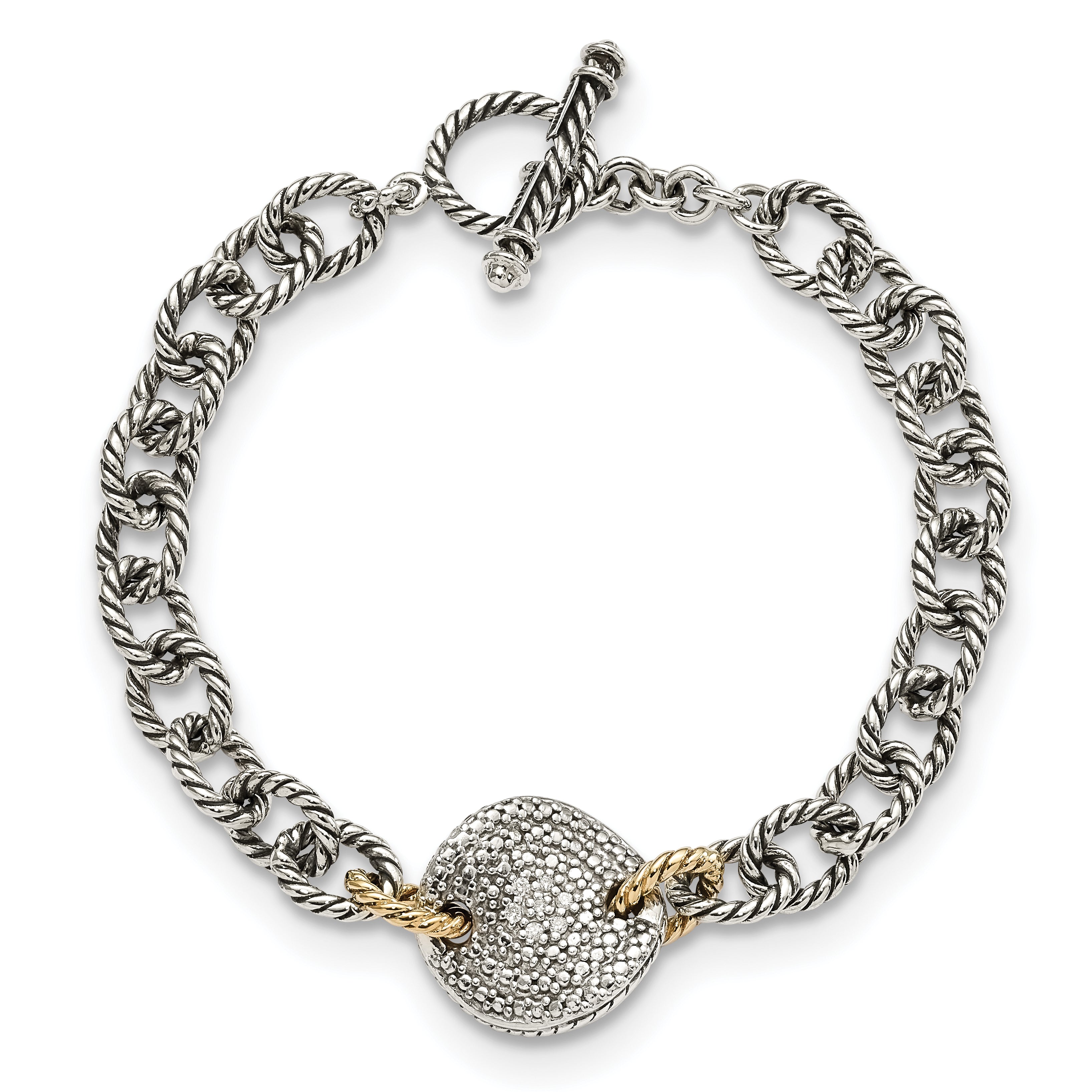 Shey Couture Sterling Silver with 14K Accent 7.5 Inch Antiqued Diamond Link Bracelet - 7.5