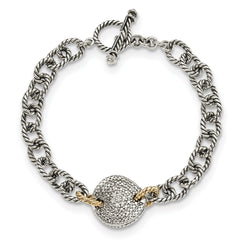 Shey Couture Sterling Silver with 14K Accent 7.5 Inch Antiqued Diamond Link Bracelet - 7.5