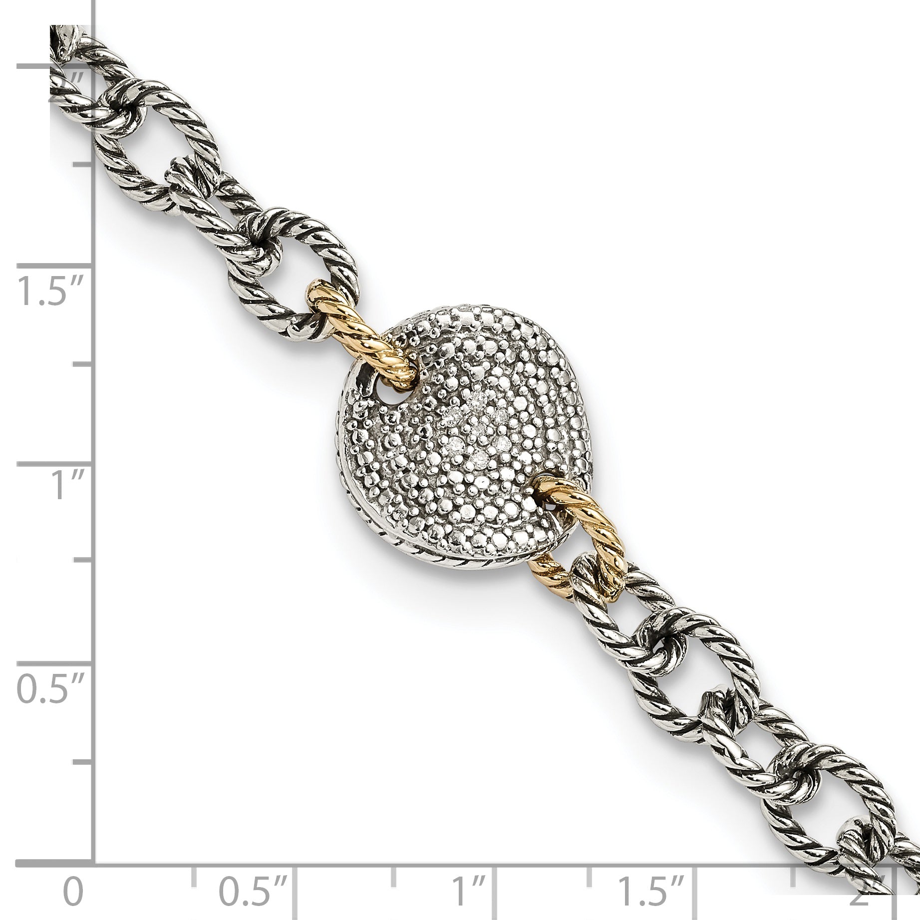 Shey Couture Sterling Silver with 14K Accent 7.5 Inch Antiqued Diamond Link Bracelet - 7.5