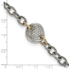 Shey Couture Sterling Silver with 14K Accent 7.5 Inch Antiqued Diamond Link Bracelet