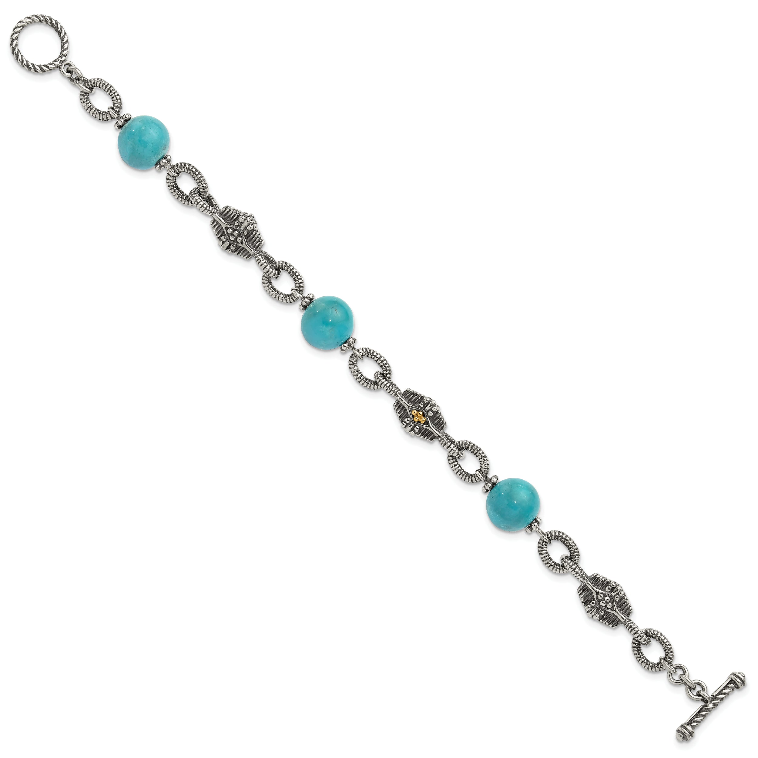 Shey Couture Sterling Silver with 14K Accent 7.25 Inch Antiqued Reconstructed Turquoise Bracelet