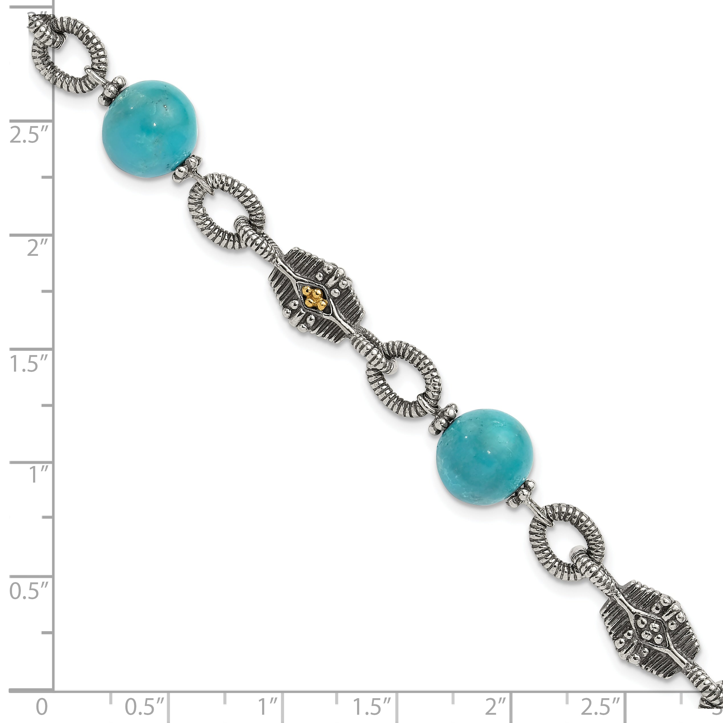 Shey Couture Sterling Silver with 14K Accent 7.25 Inch Antiqued Reconstructed Turquoise Bracelet