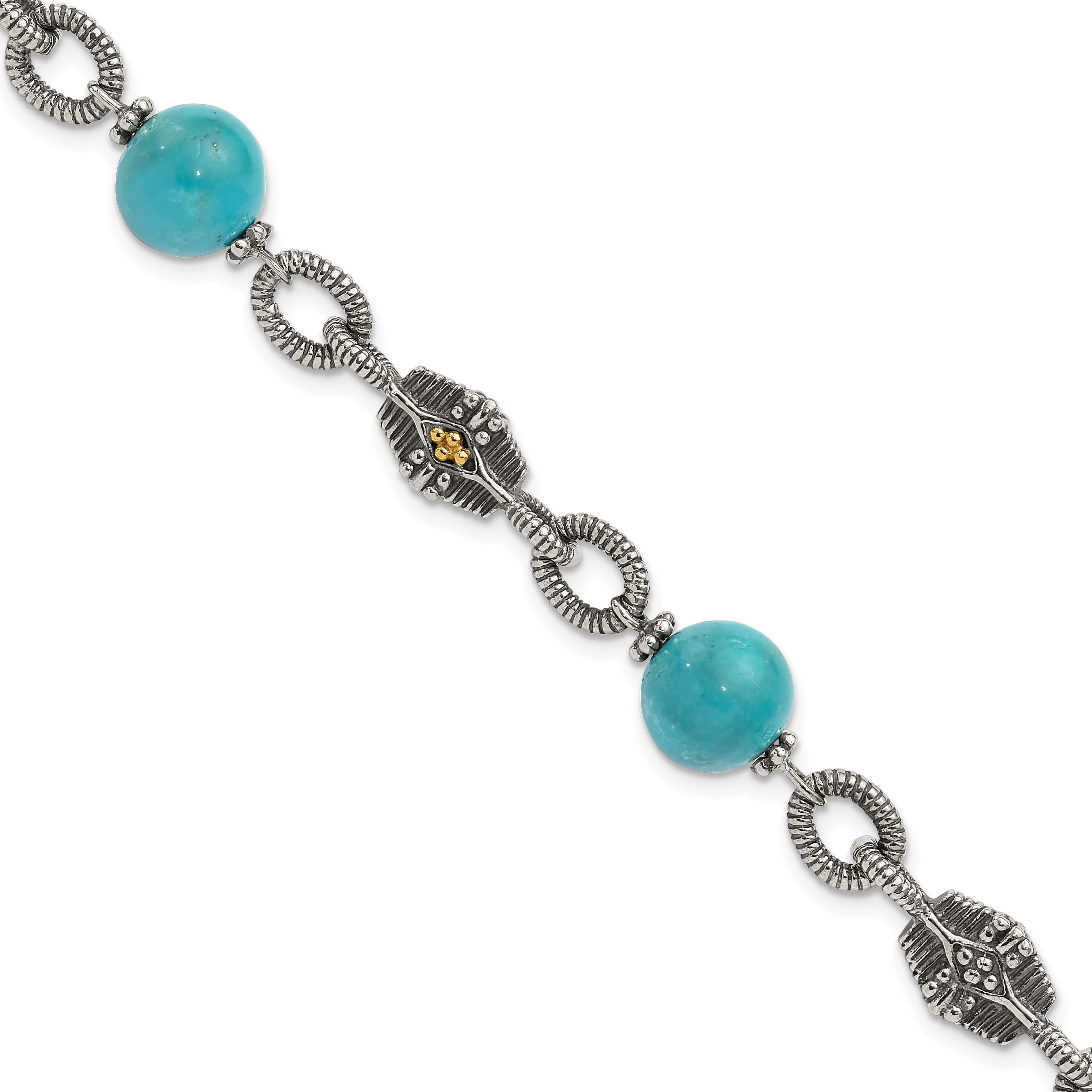 Shey Couture Sterling Silver with 14K Accent 7.25 Inch Antiqued Reconstructed Turquoise Bracelet Main image
