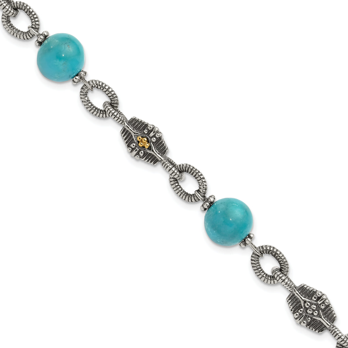 Shey Couture Sterling Silver with 14K Accent 7.25 Inch Antiqued Reconstructed Turquoise Bracelet