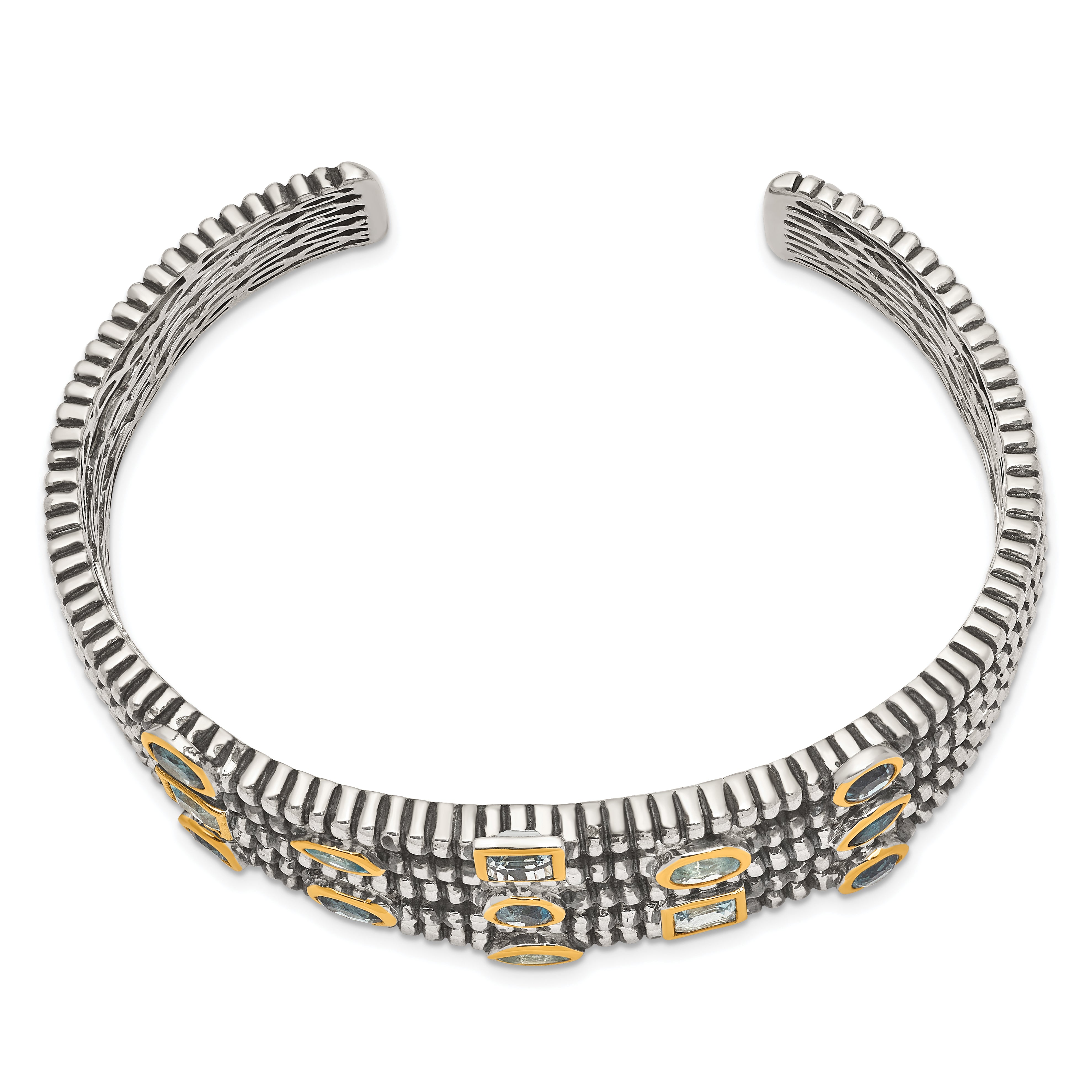 Sterling Silver Gold-Plated Blue Topaz Women's Cuff Bracelet by Shey Couture