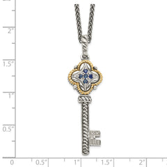 Shey Couture Sterling Silver with 14K Accent 18 Inch Antiqued Sapphire and Diamond Key Necklace