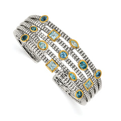 Shey Couture Sterling Silver Gold-tone Flash Gold-plated Antiqued Bezel Sky Blue Swiss and London Blue Topaz Cuff Bracelet
