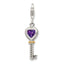 Shey Couture Sterling Silver with 14K Accent Antiqued Heart Amethyst Antiqued Key with Lobster Clasp Charm