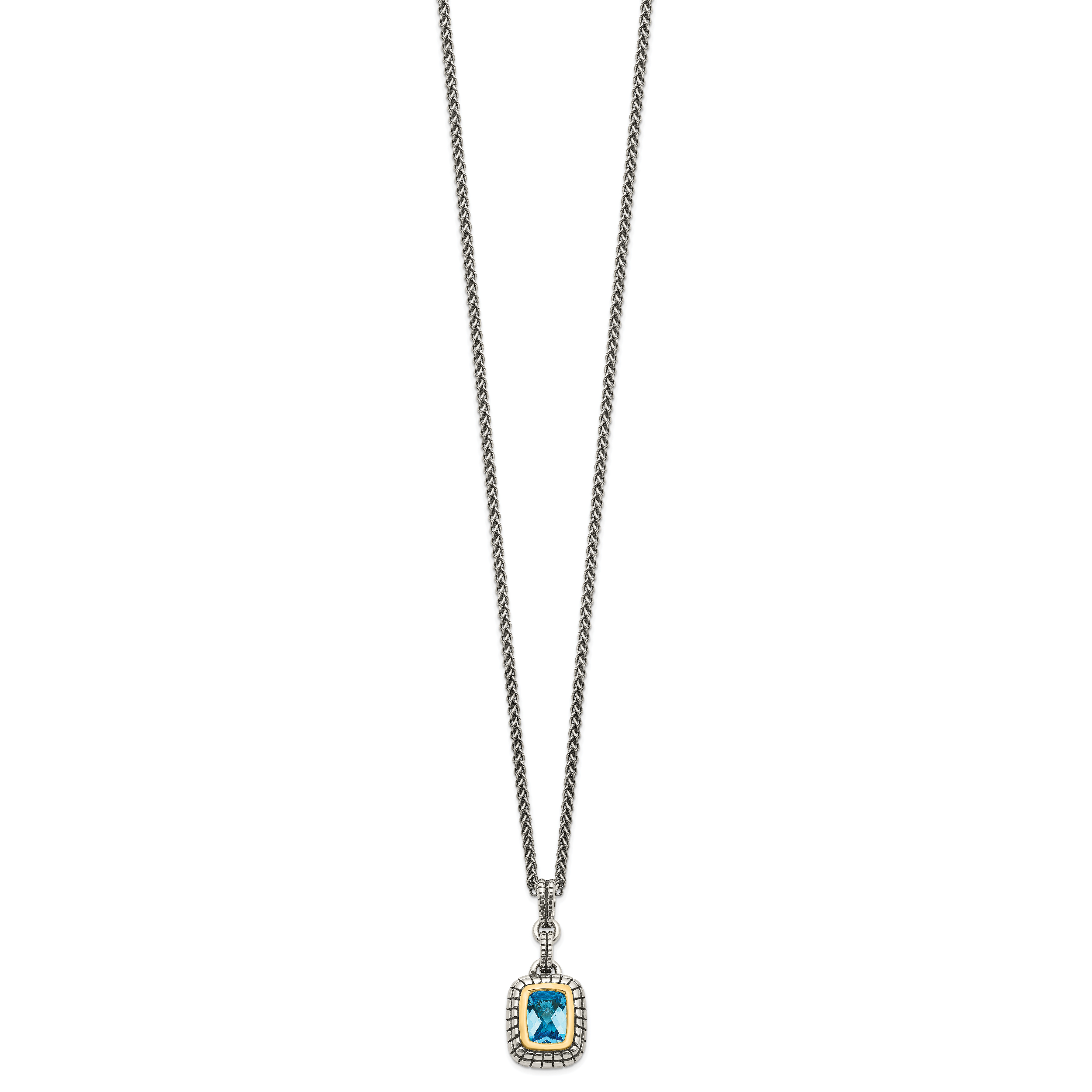 Shey Couture Sterling Silver with 14K Accent 18 Inch Antiqued Cushion Bezel Swiss Blue Topaz Necklace Secondary image