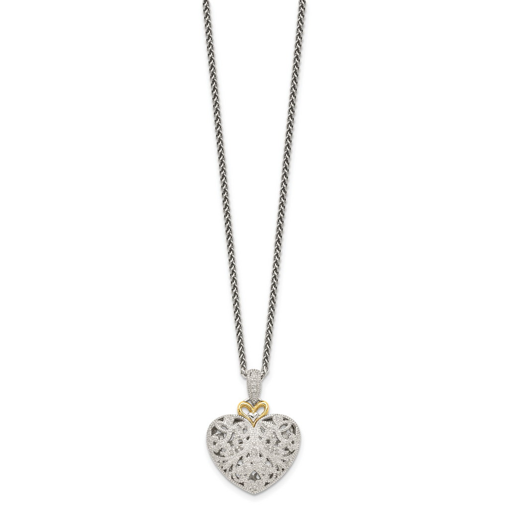 Shey Couture Sterling Silver Antiqued with 14K Accent 18 Inch Diamond Vintage Heart Necklace