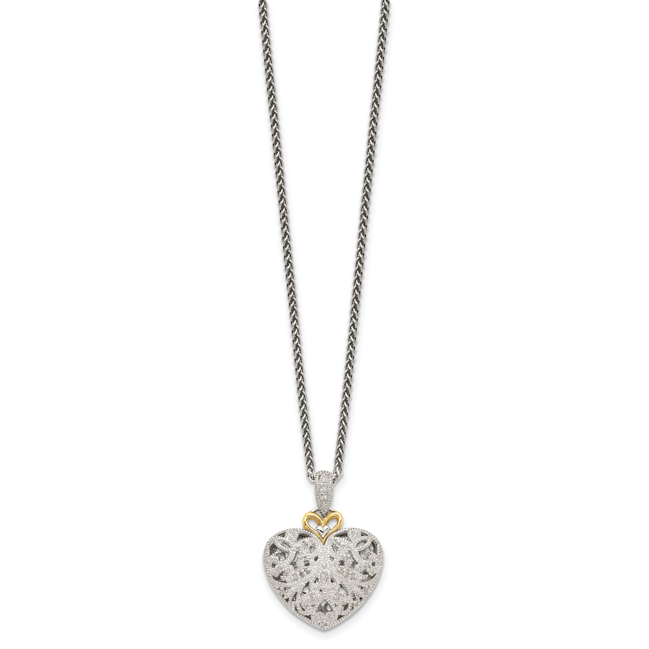 Shey Couture Sterling Silver Antiqued with 14K Accent 18 Inch Diamond Vintage Heart Necklace