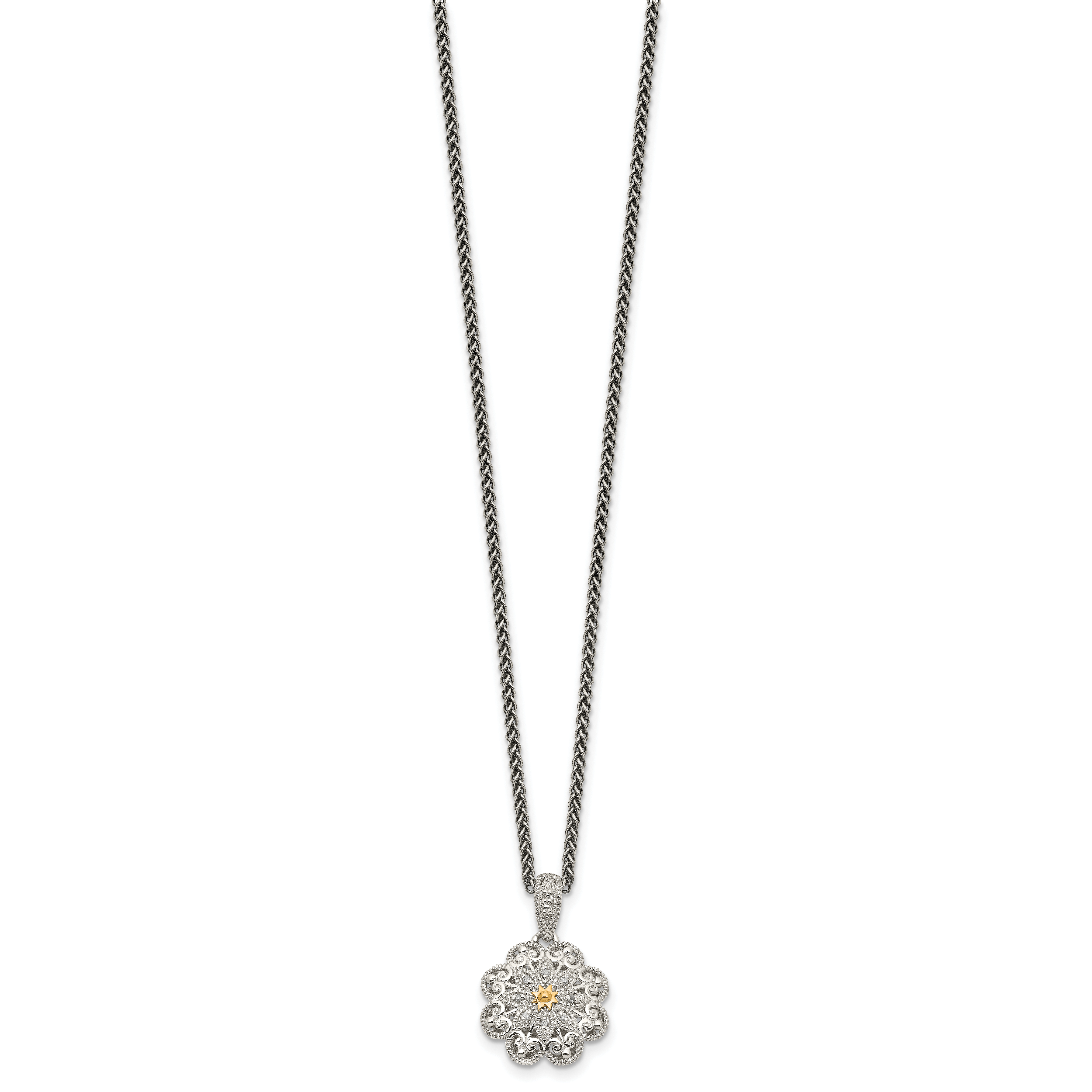 Shey Couture Sterling Silver Antiqued with 14K Accent 18 Inch Diamond Vintage Flower Necklace Secondary image