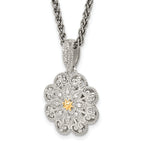 Shey Couture Sterling Silver Antiqued with 14K Accent 18 Inch Diamond Vintage Flower Necklace