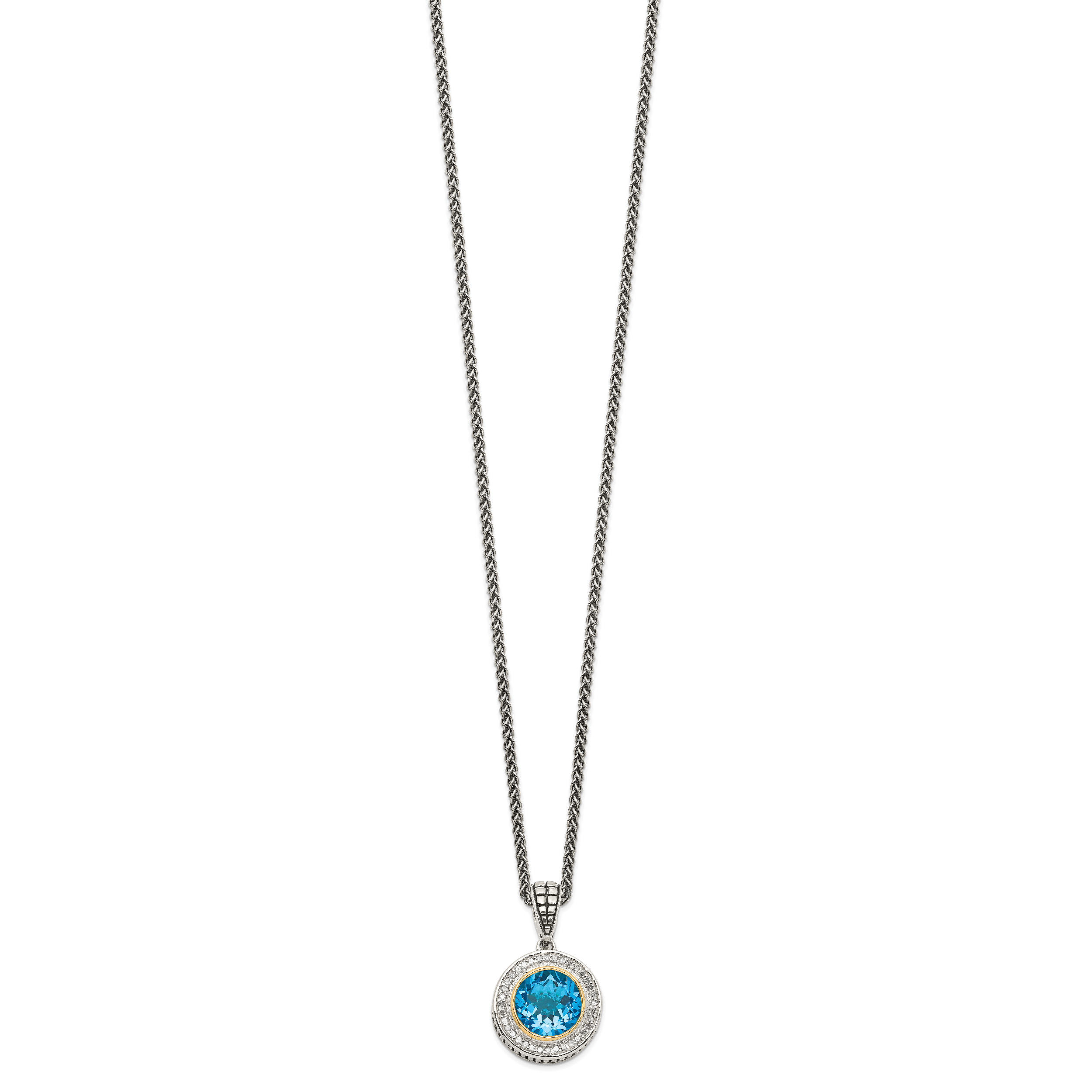 Shey Couture Sterling Silver with 14K Accent 18 Inch Antiqued Round Swiss Blue Topaz and Diamond Necklace Secondary image
