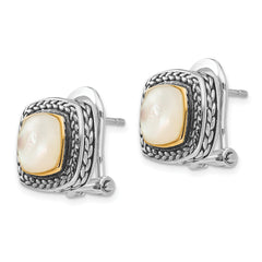 Shey Couture Sterling Silver with 14K Accent Antiqued Mother of Pearl Omega Back Earrings