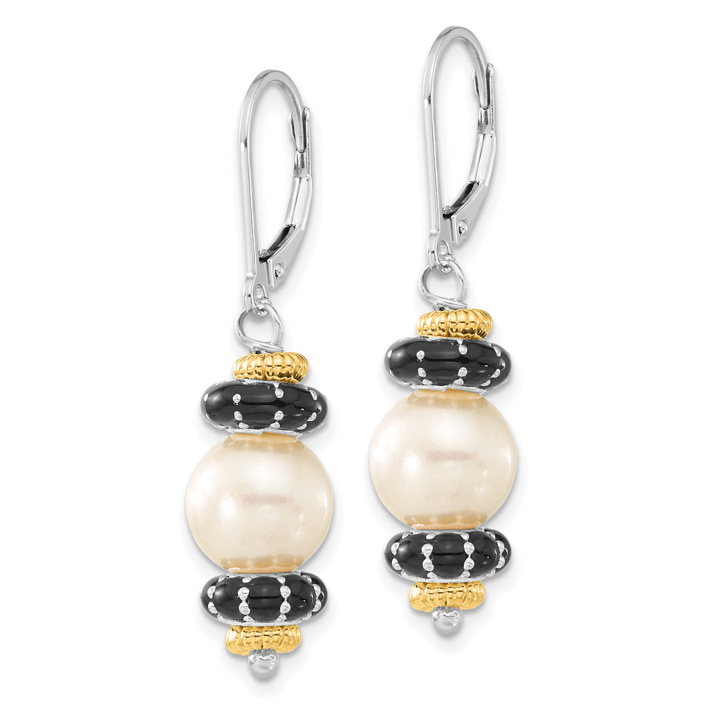 Sophia Jewelers Sterling Silver 14K Gold Accent Pearl Enamel Dangle Earrings