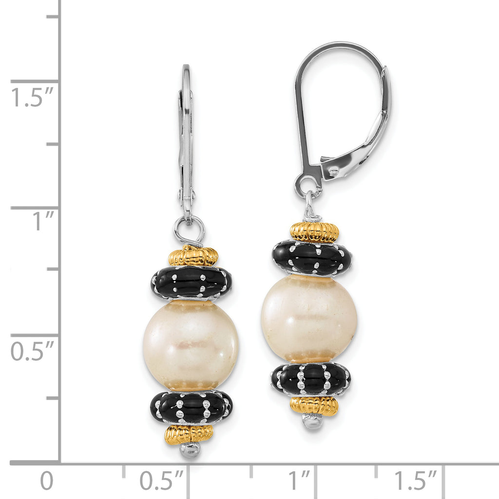 Sophia Jewelers Sterling Silver 14K Gold Accent Pearl Enamel Dangle Earrings