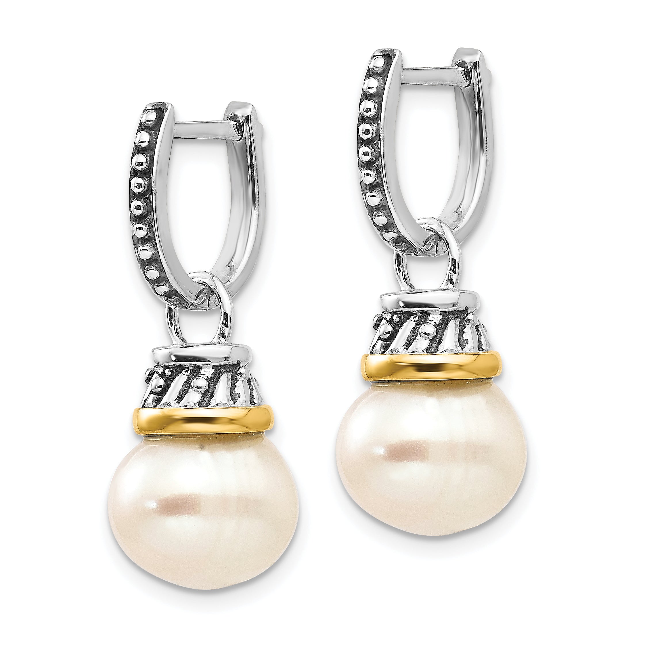 Sterling Silver 14K Gold Pearl Diamond Hoop Dangle Earrings Elegant Design Secondary image