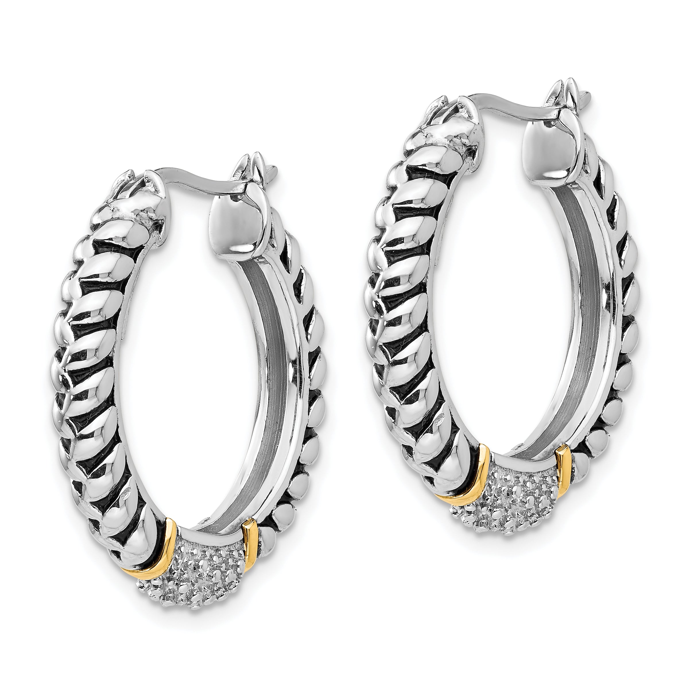Sophia Jewelers Sterling Silver & 14K Gold Diamond Hoop Earrings Antiqued Elegance Secondary image