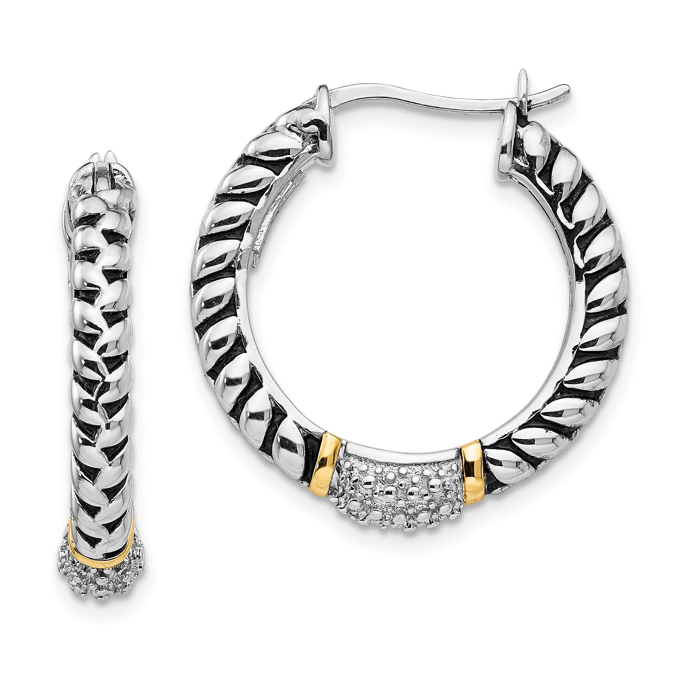 Shey Couture Sterling Silver with 14K Accent Antiqued Diamond Hoop Earrings Main image