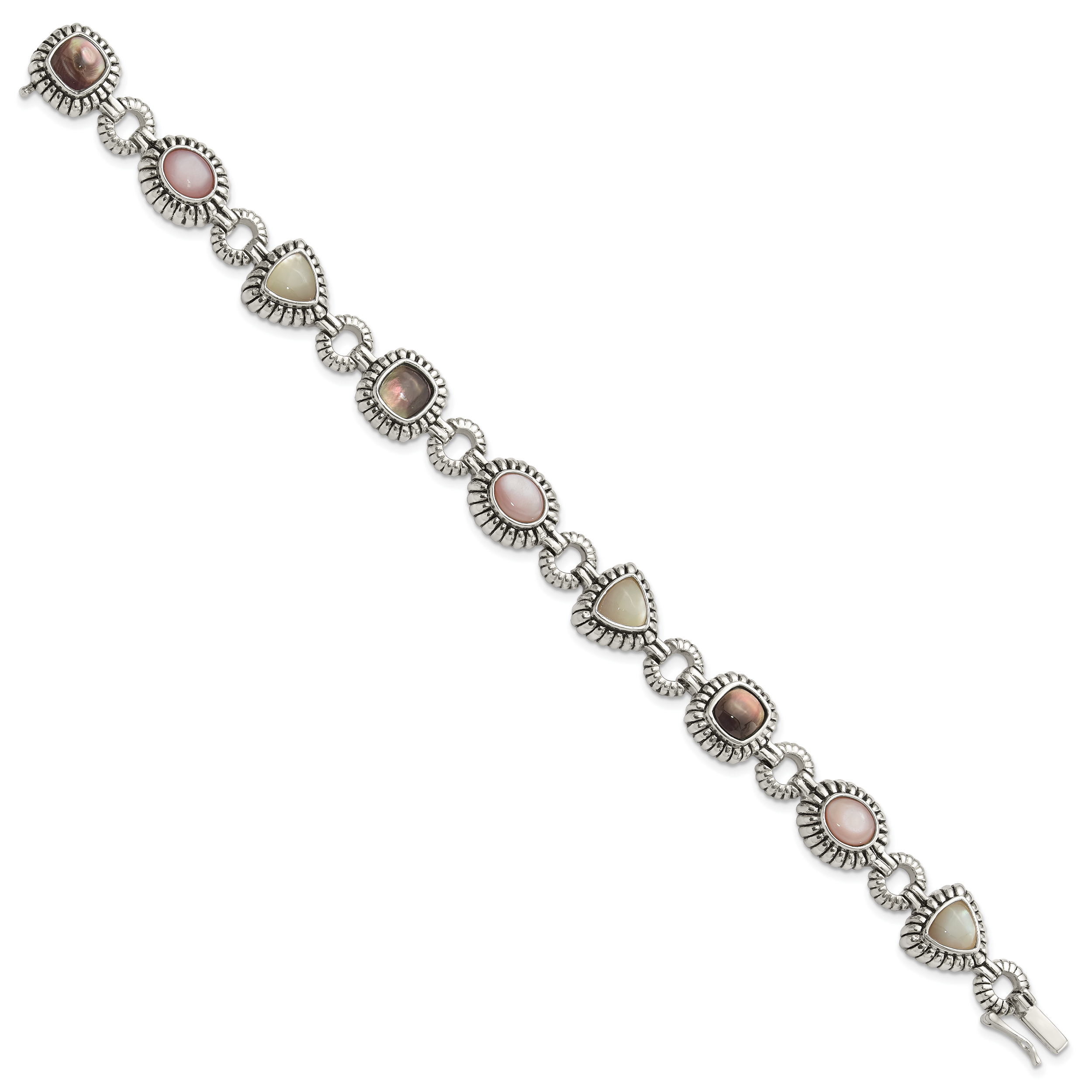 Shey Couture Sterling Silver 7.75 Inch Antiqued Pink/Black/White Mother of Pearl Bracelet Secondary image