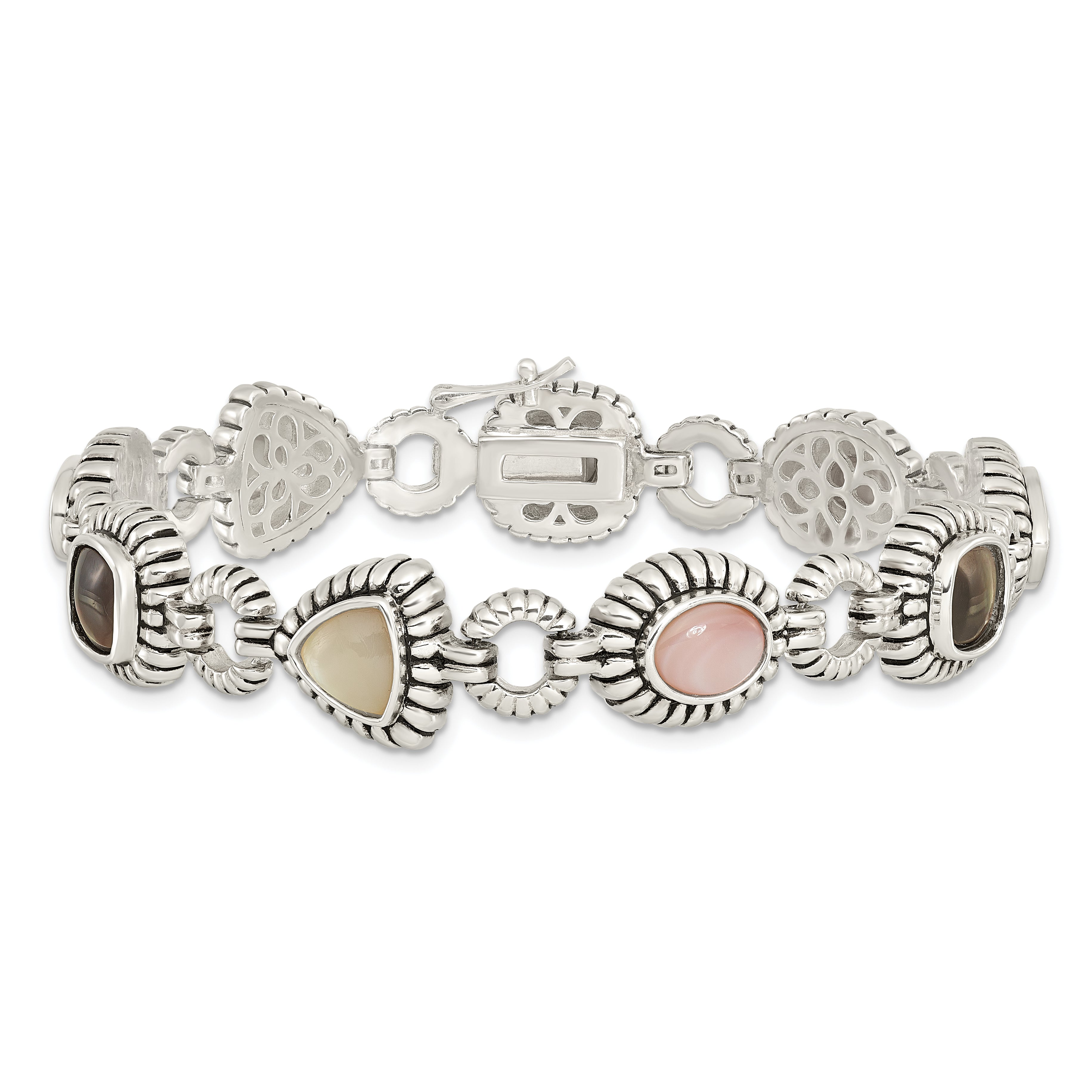 Shey Couture Sterling Silver 7.75 Inch Antiqued Pink/Black/White Mother of Pearl Bracelet